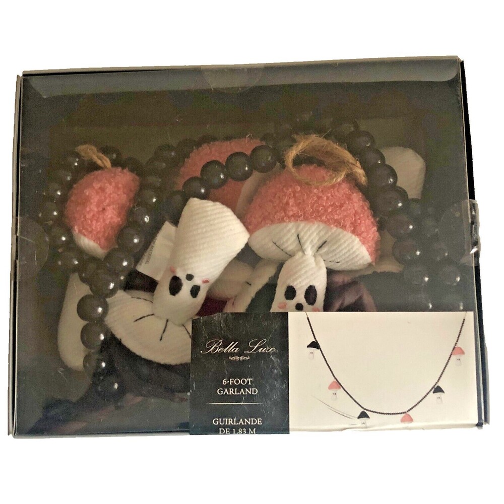 Bella Lux Halloween Pink & Black Mushrooms 6 Foot Beaded Garland Decoration